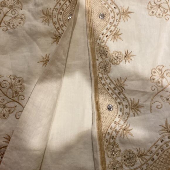 Anne Carson Linen Embroidered Beaded Midi Skirt Sz 6 Midi Slit Front Embellished - Picture 9 of 14